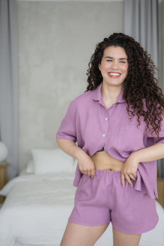 Summer Linen Pajamas NINA with Shorts