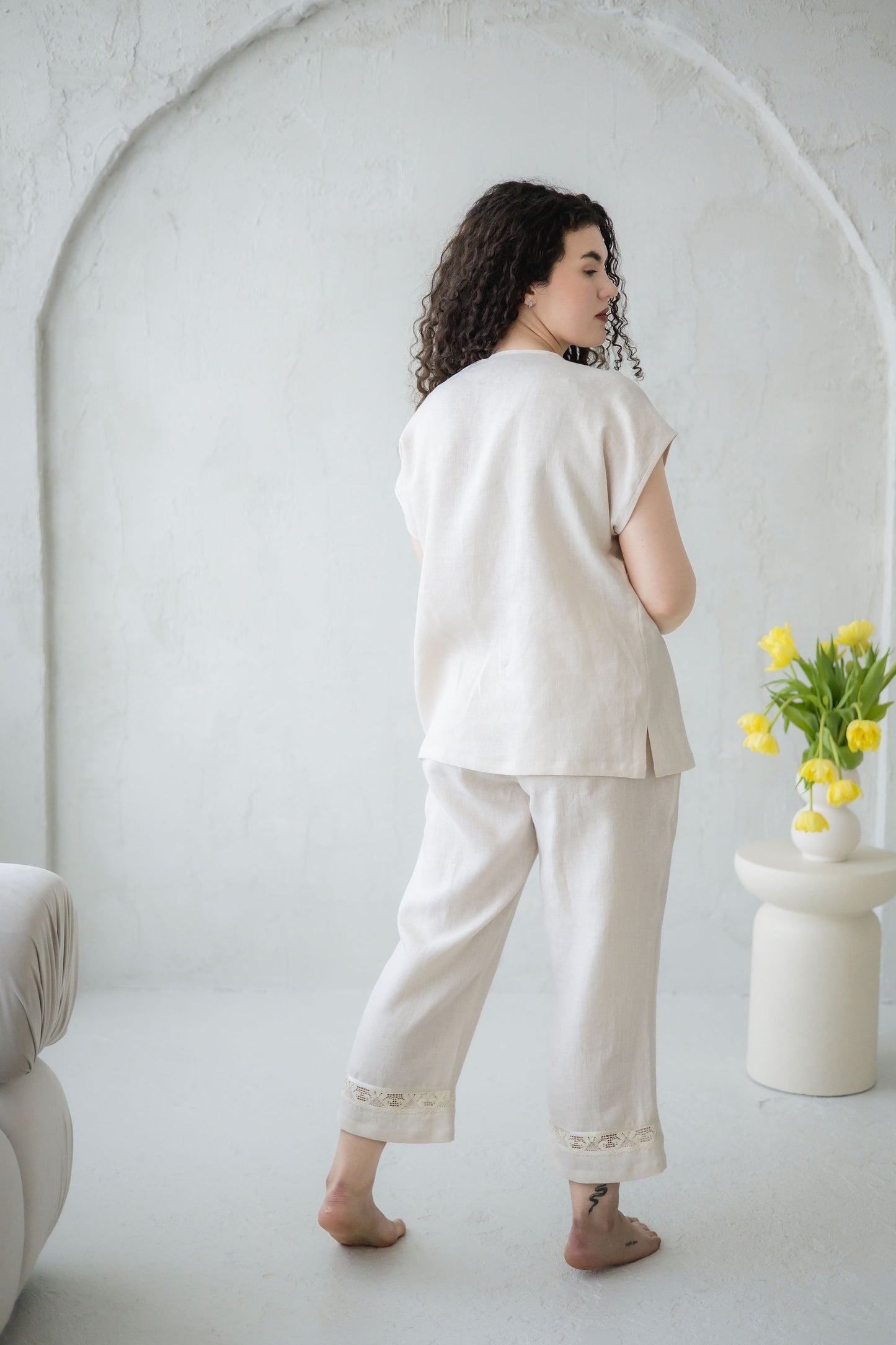 Luxury Linen Pajama Set with Lace CHARLOTTE– Breathable Womens Sleepwear & Loungewear