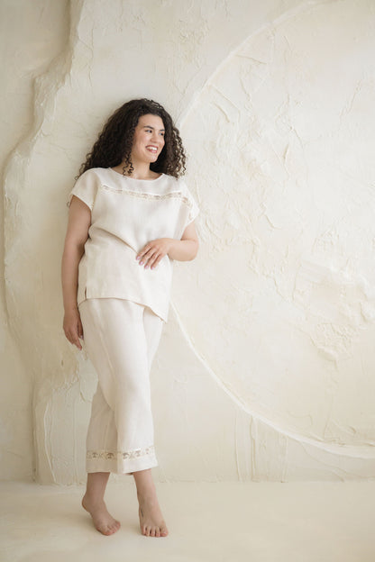Luxury Linen Pajama Set with Lace CHARLOTTE– Breathable Womens Sleepwear & Loungewear