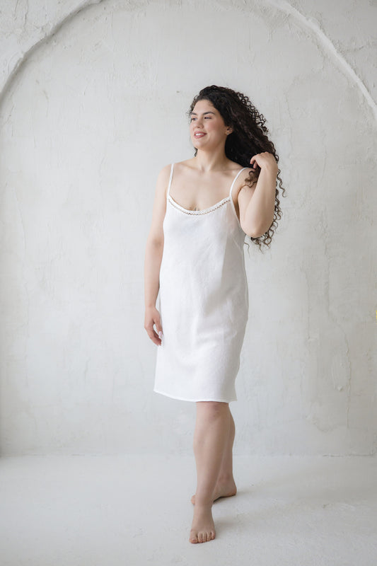 White Linen Slip MONA Dress