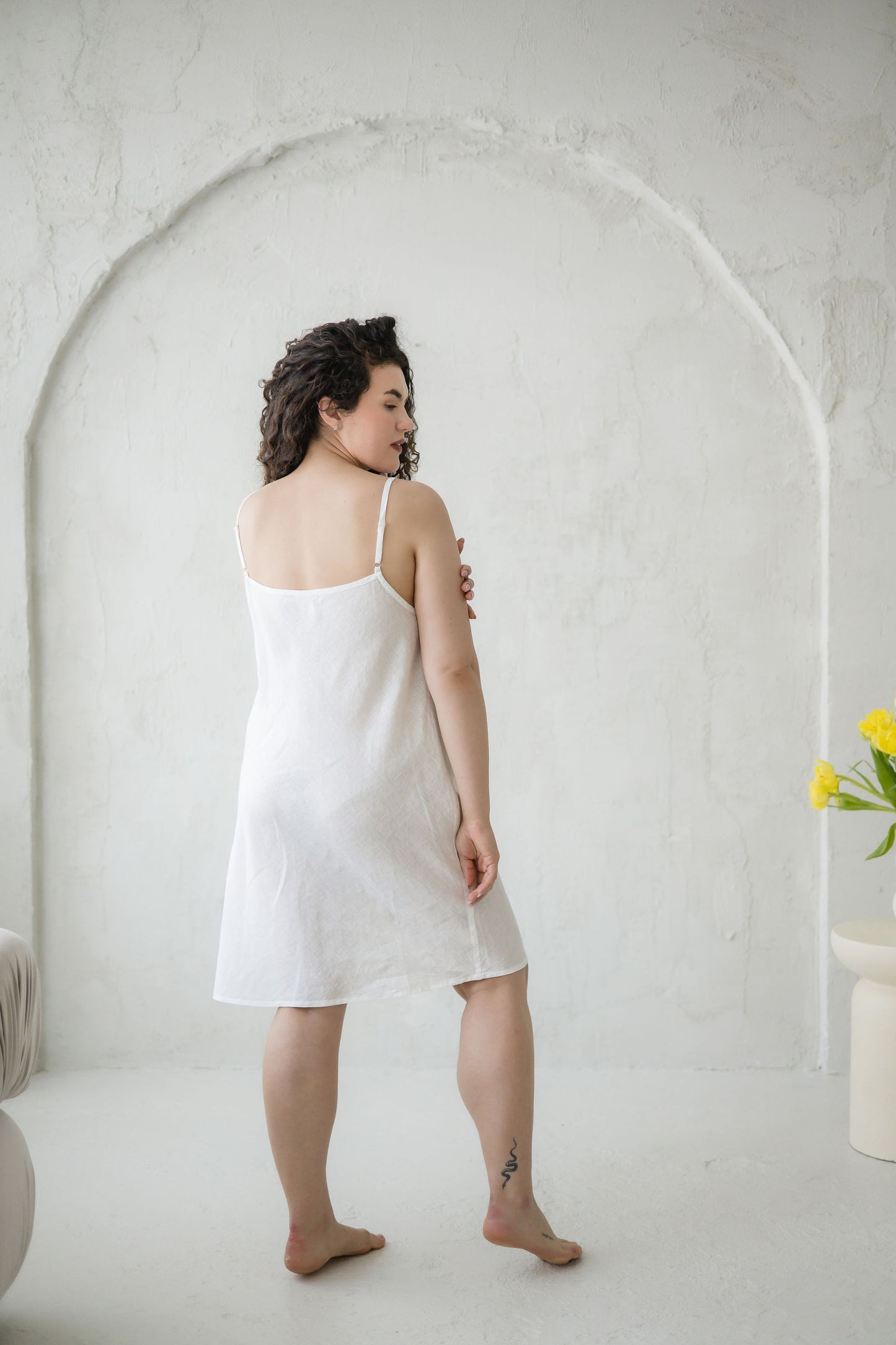 White Linen Slip MONA Dress