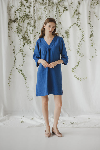 Linen V-Neck Tunic Dress for Women.  Lightweight Summer Dress