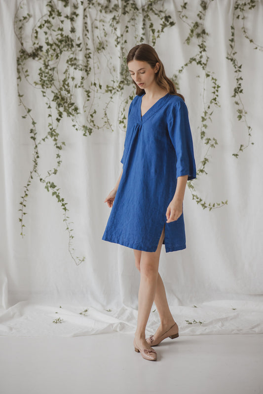 Linen V-Neck Tunic Dress for Women.  Lightweight Summer Dress