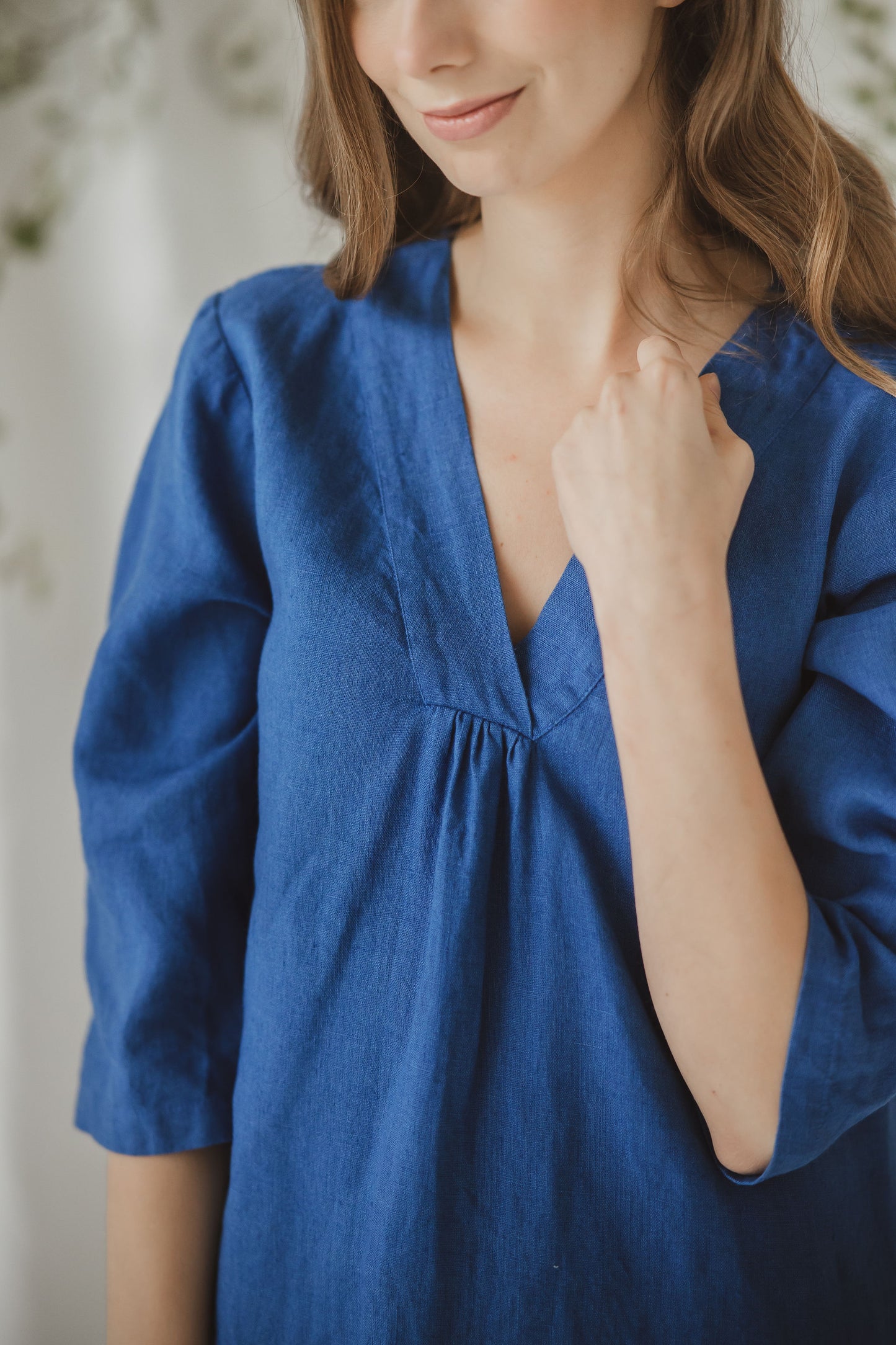 Linen V-Neck Tunic Dress for Women.  Lightweight Summer Dress