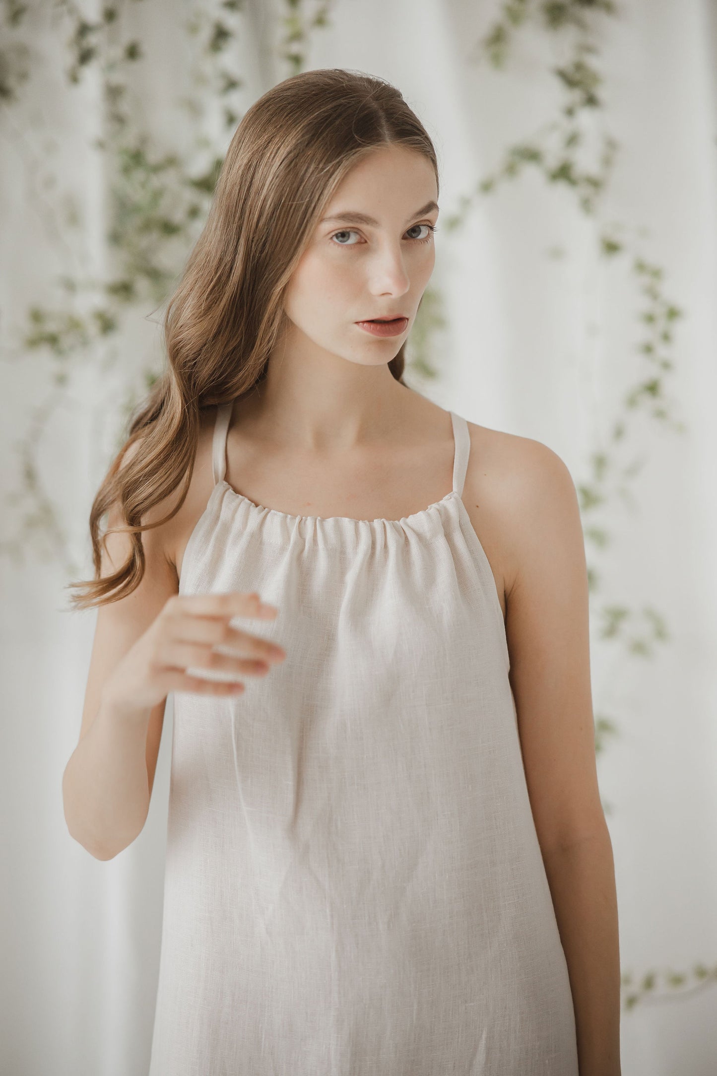 Linen Viola summer lightweight dress sleeveless and with gathered front and back 