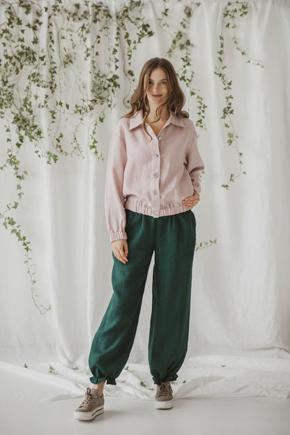 Women's Linen Bomber Jacket OSCAR- Lightweight and Minimalist