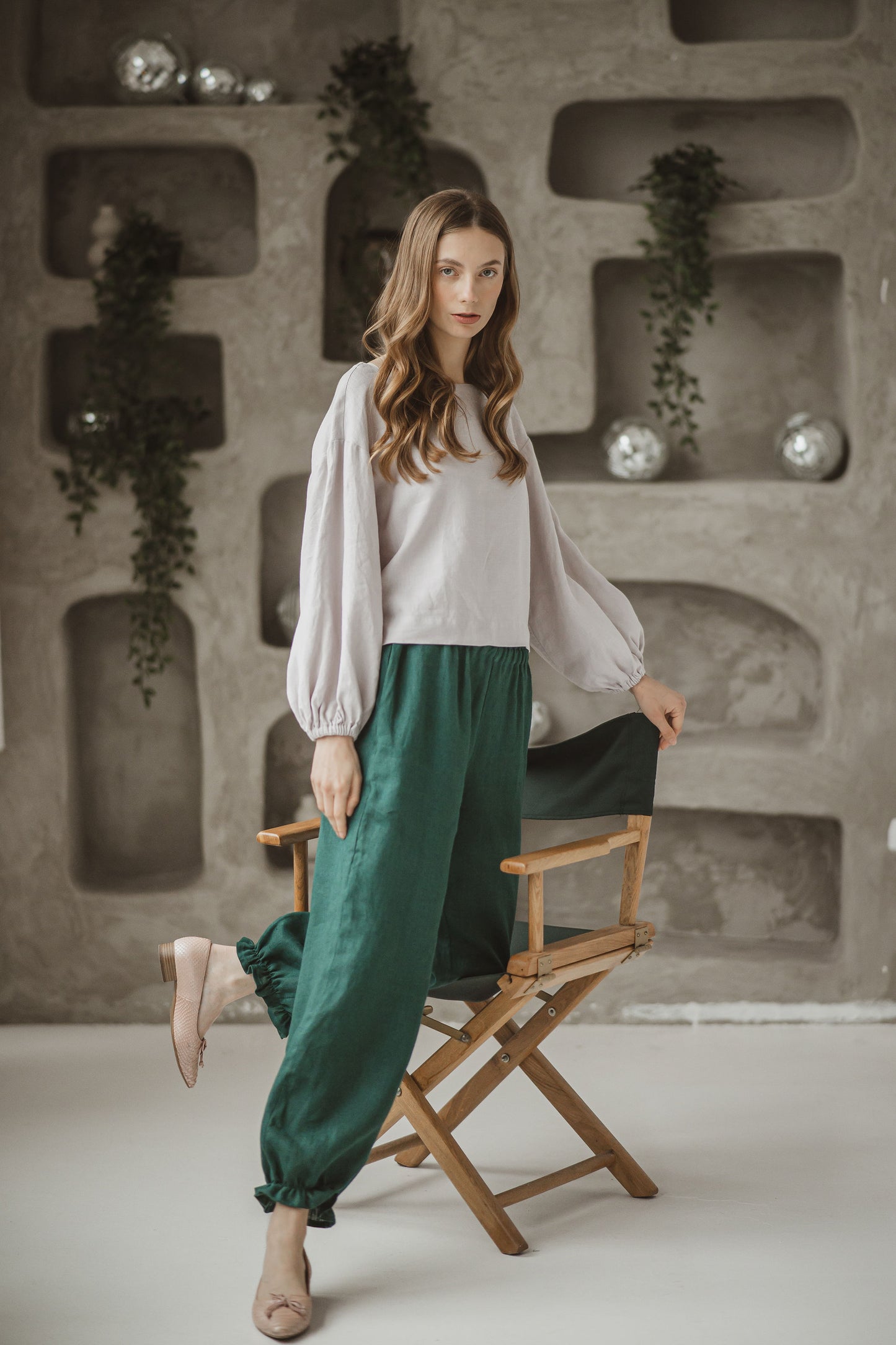 Linen crop topp Georgine with wide sleves