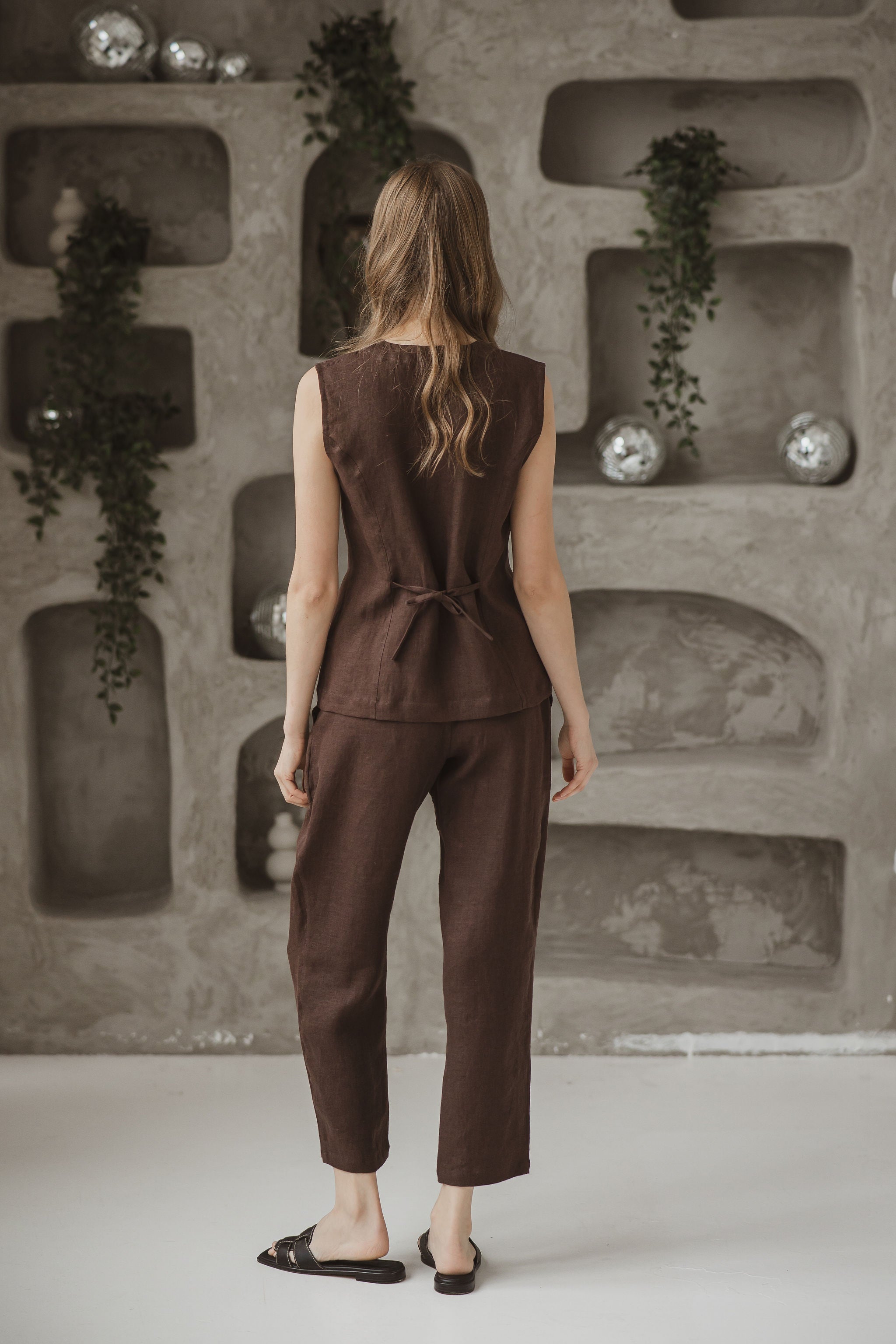 Linen Vest GABRIEL in Mocha