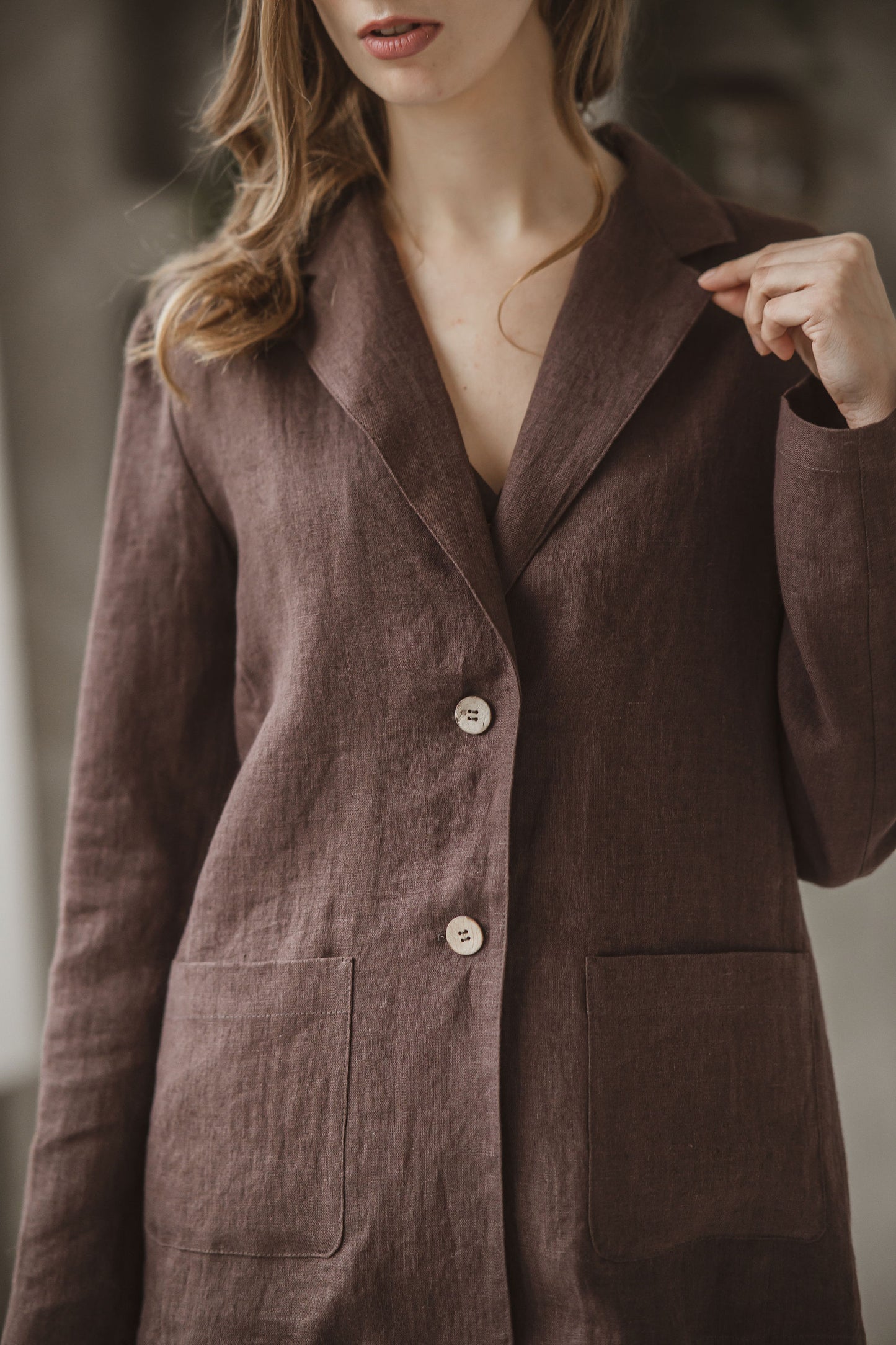 Linen elegant Classic acket Nolan in Chocolate brown
