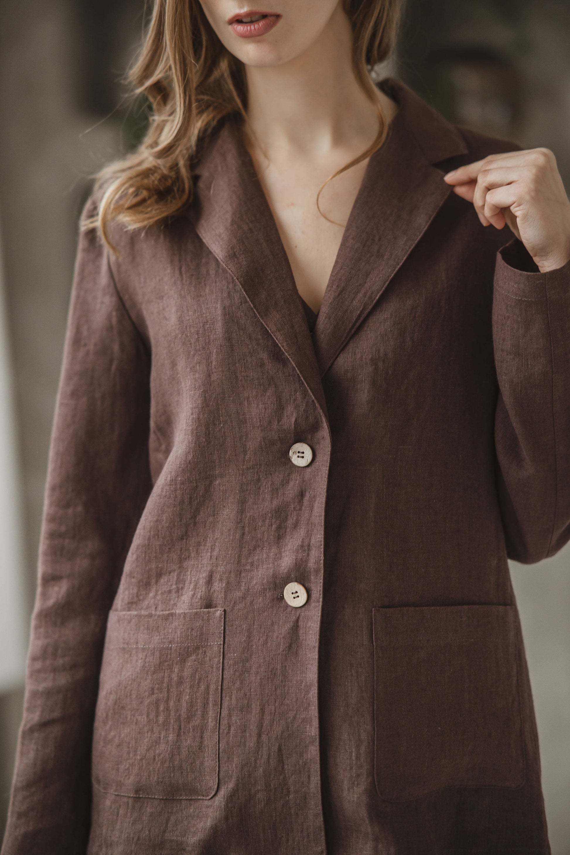 Linen elegant Classic acket Nolan in Chocolate brown
