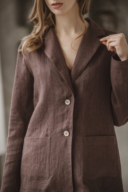 Linen elegant Classic acket Nolan in Chocolate brown
