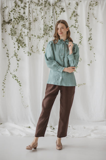 Vintage Linen Ruffled Blouse CORINE for Women