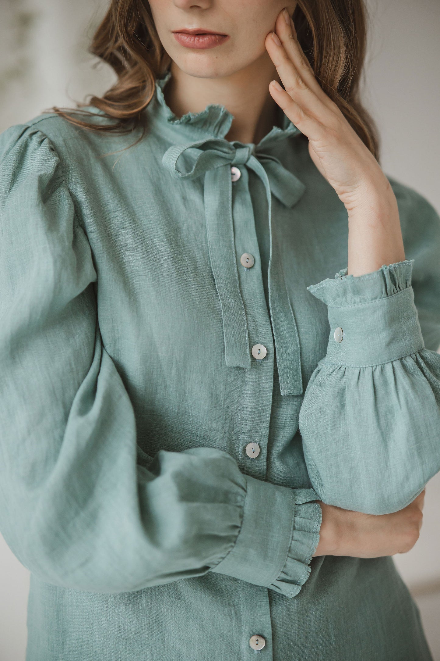 Vintage Linen Ruffled Blouse CORINE for Women