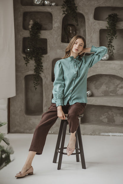 Vintage Linen Ruffled Blouse CORINE for Women