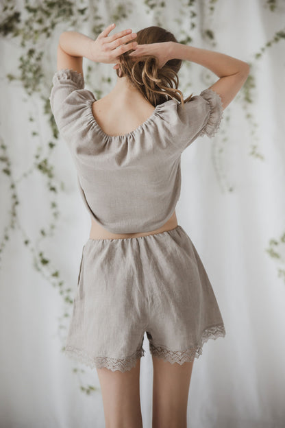 Linen lace french knickers with fitted waist