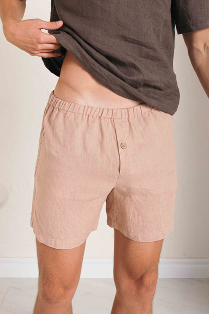 Linen Men's Boxer Shorts with Drawstring