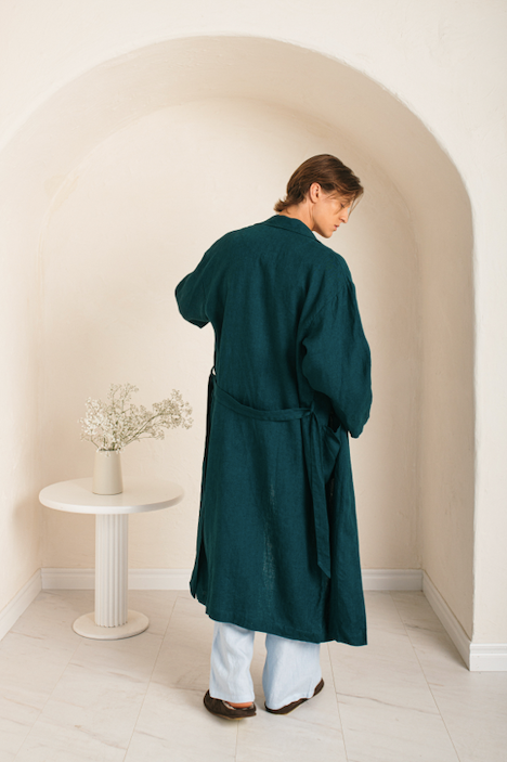 Linen Bath Robe Mens GENTLEMAN With Shawl Collar