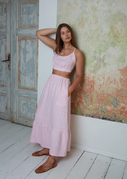 Linen Holiday Resort Suit Top and Skirt