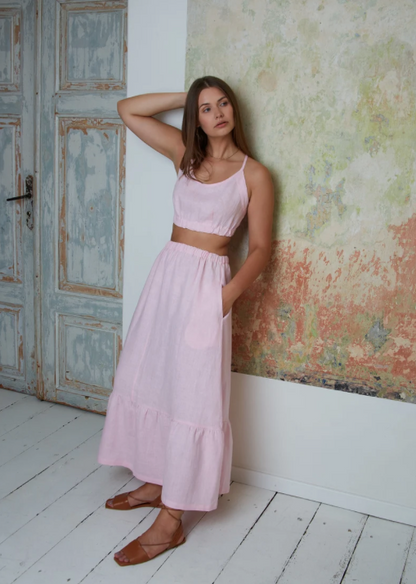 Linen Holiday Resort Suit Top and Skirt