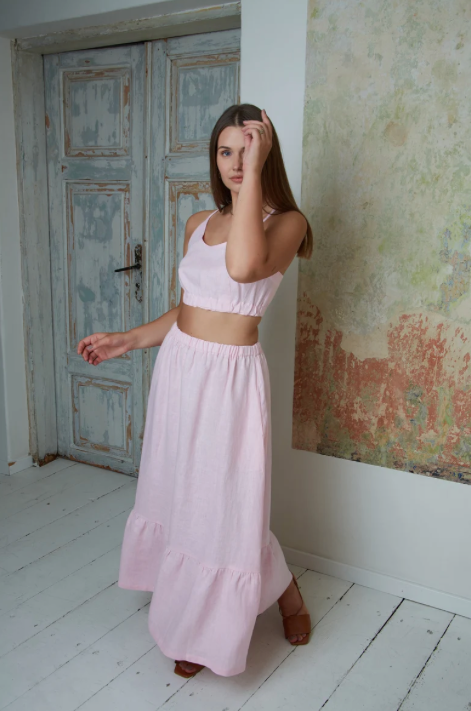 Linen Holiday Resort Suit Top and Skirt