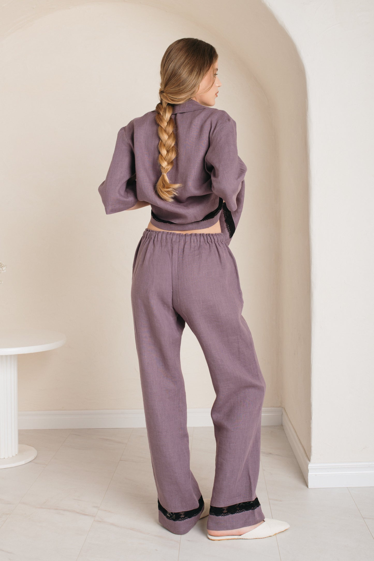 Linen Pants VANESSA with Lace Bottom