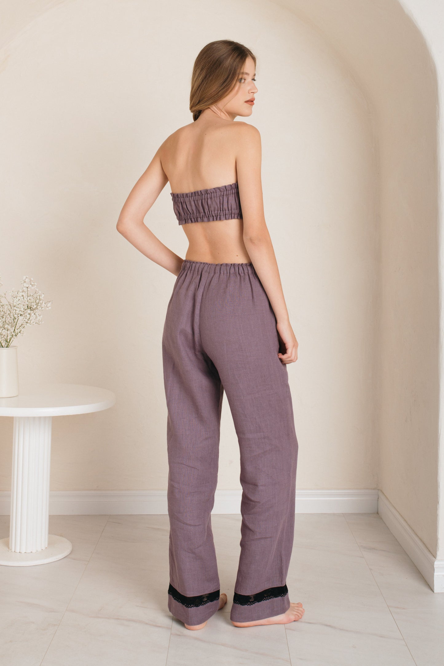 Linen Pants VANESSA with Lace Bottom