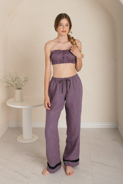 Linen Pants VANESSA with Lace Bottom