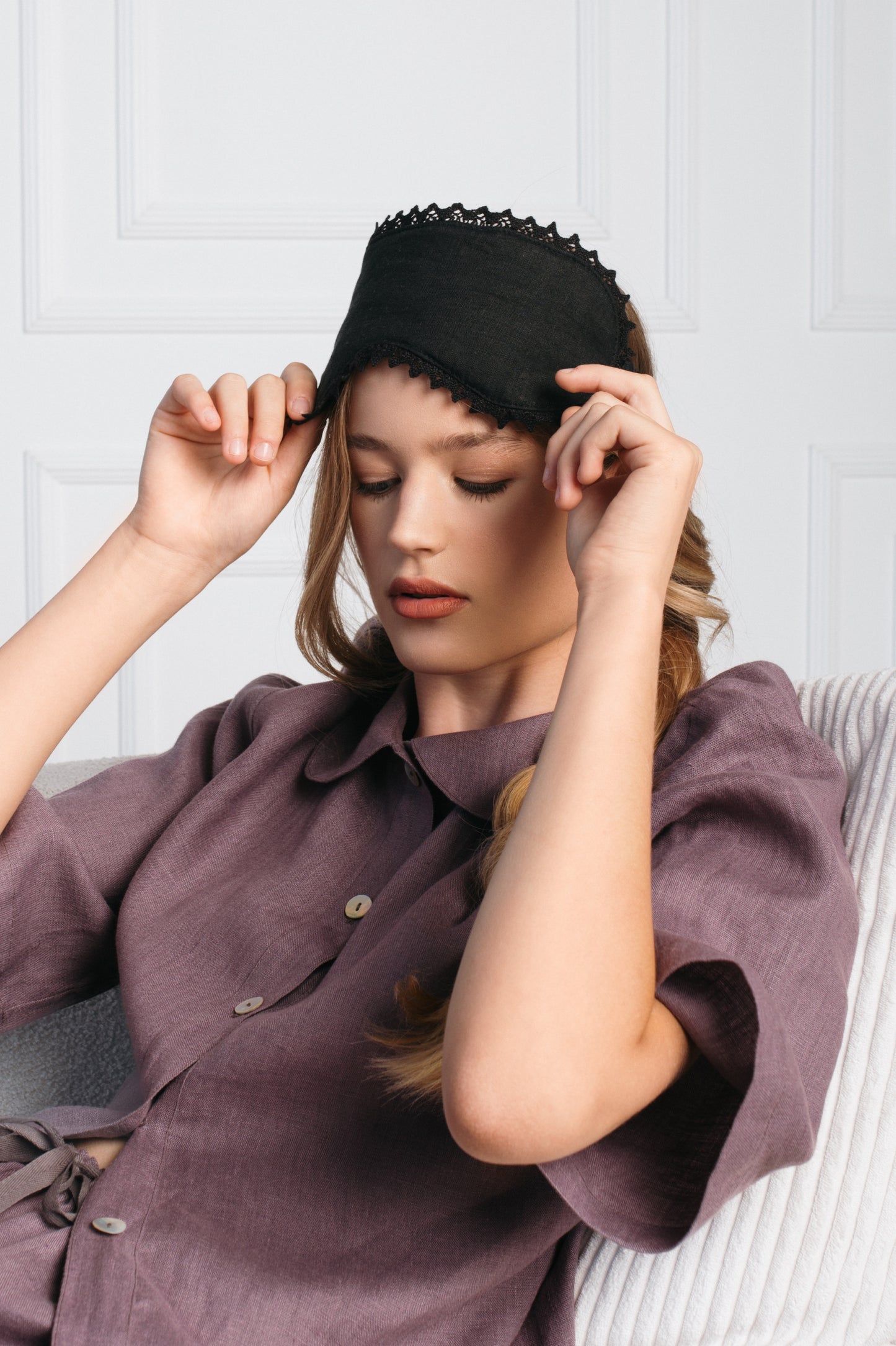 Linen White Sleep Eye Mask Laced