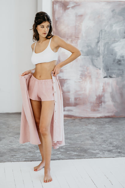 Linen Low Rise BOXER  Shorts  for Women