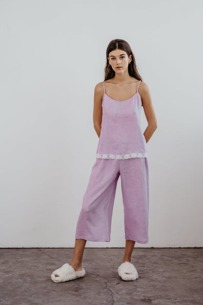 Linen Pajama Set ISABELLA LACED with Pure Linen Lace