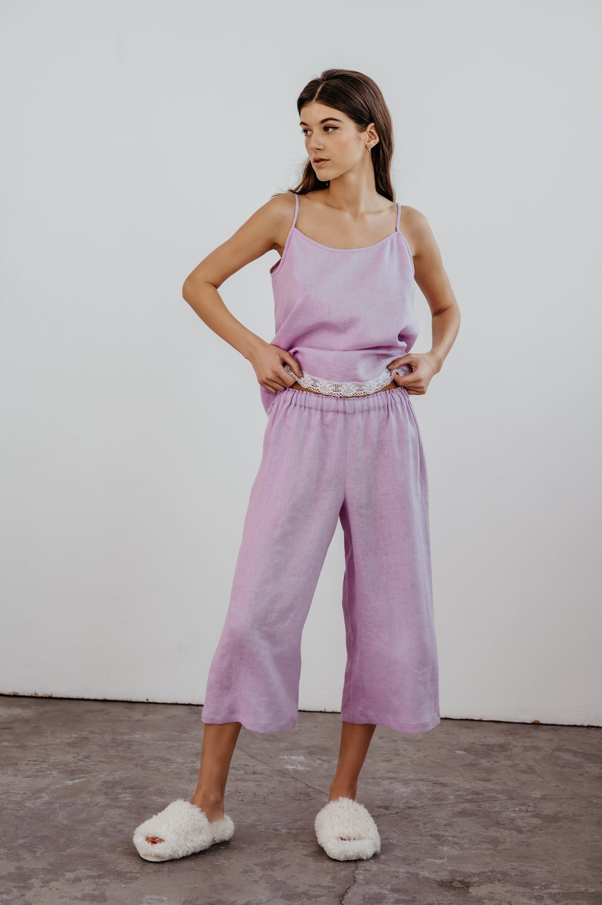 Linen Pajama Set ISABELLA LACED with Pure Linen Lace