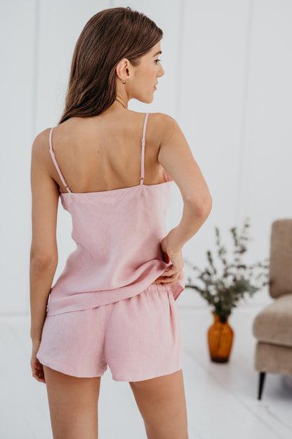 Linen Summer Pajamas CONSTANCE-2 with Shorts Drawstringed