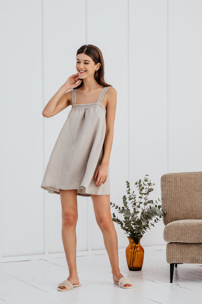 Linen Short Nightgown RIVER with Lace