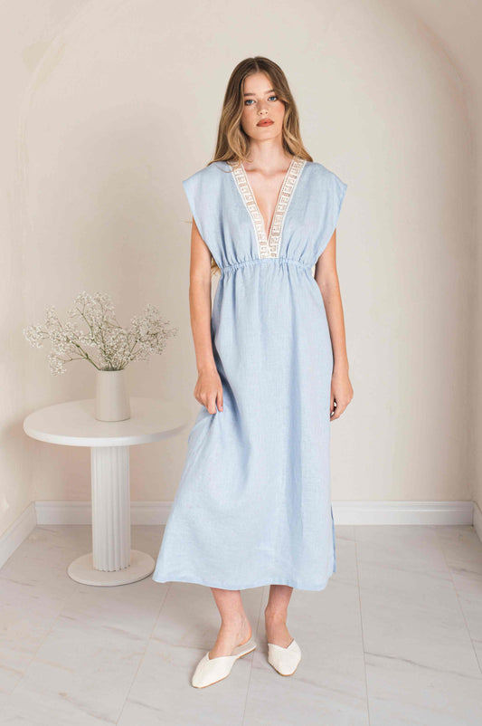 Long Night Gown ANTIGO in Blue Linen