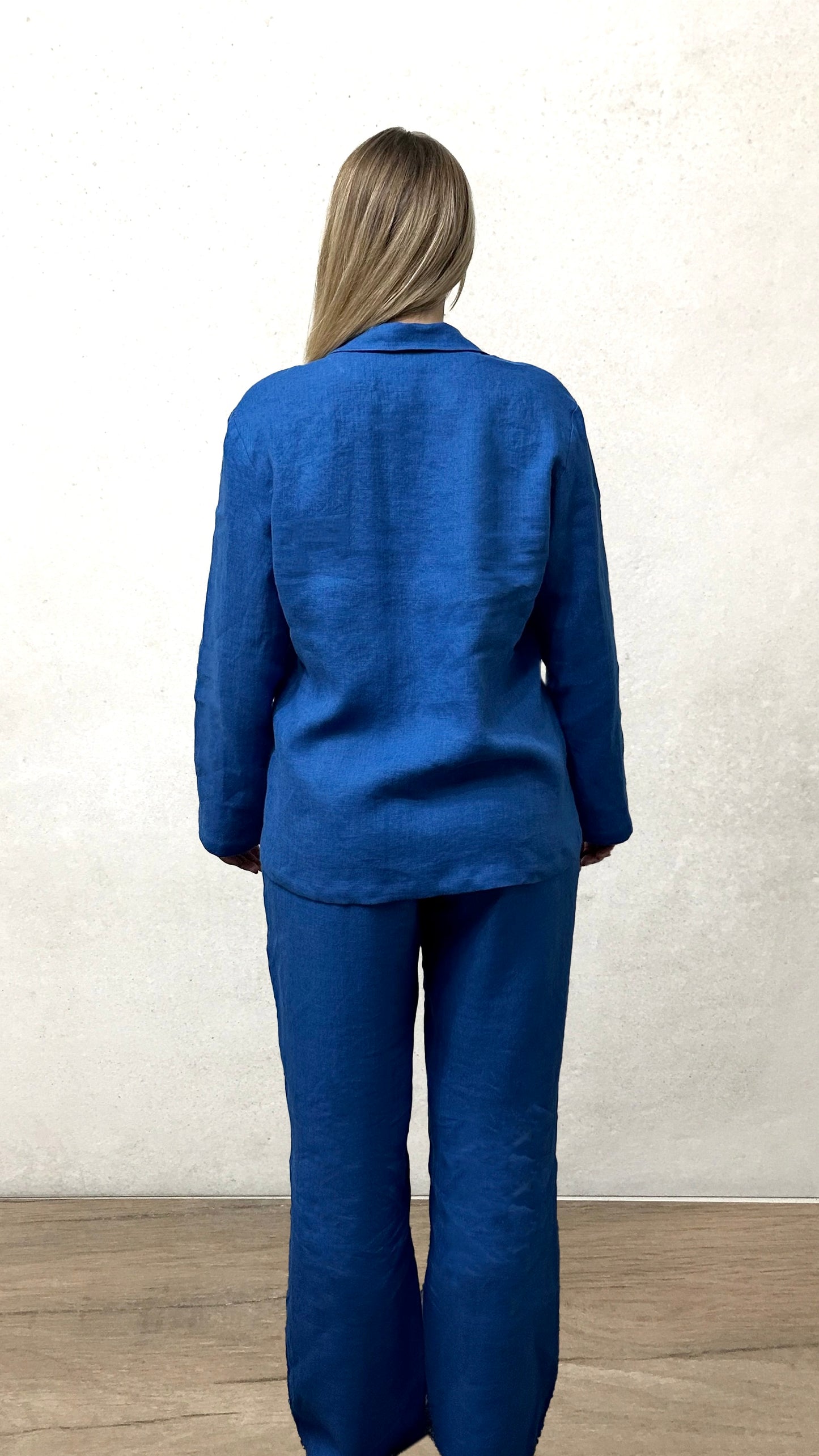 Pure Linen Classic Loungewear Set in Royal Blue 