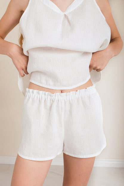 Linen Pajama Set ROSIE With Shorts in White