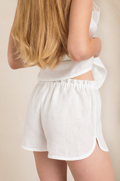 Linen Pajama Set ROSIE With Shorts in White