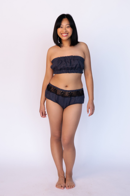 Linen Underwear set BOUDOIR - Bralette with Laced Panties