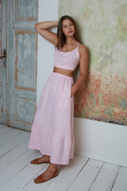 Linen Holiday Resort Suit Top and Skirt