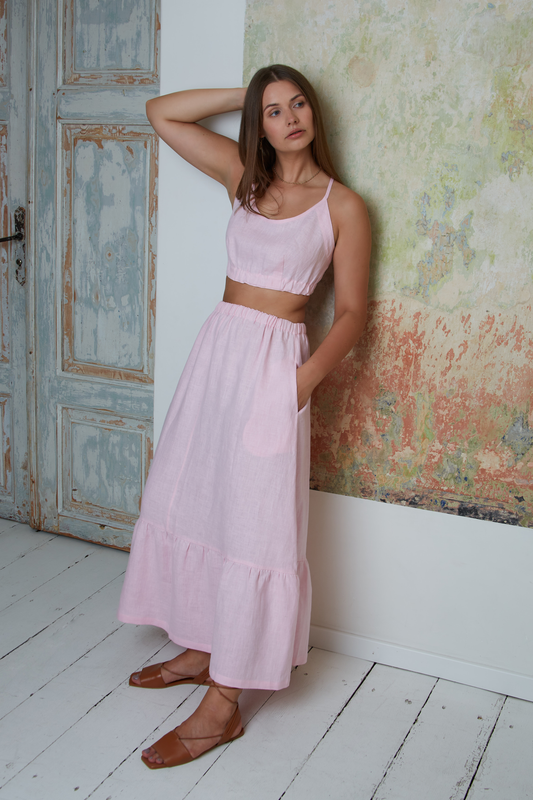 Linen Holiday Resort Suit Top and Skirt