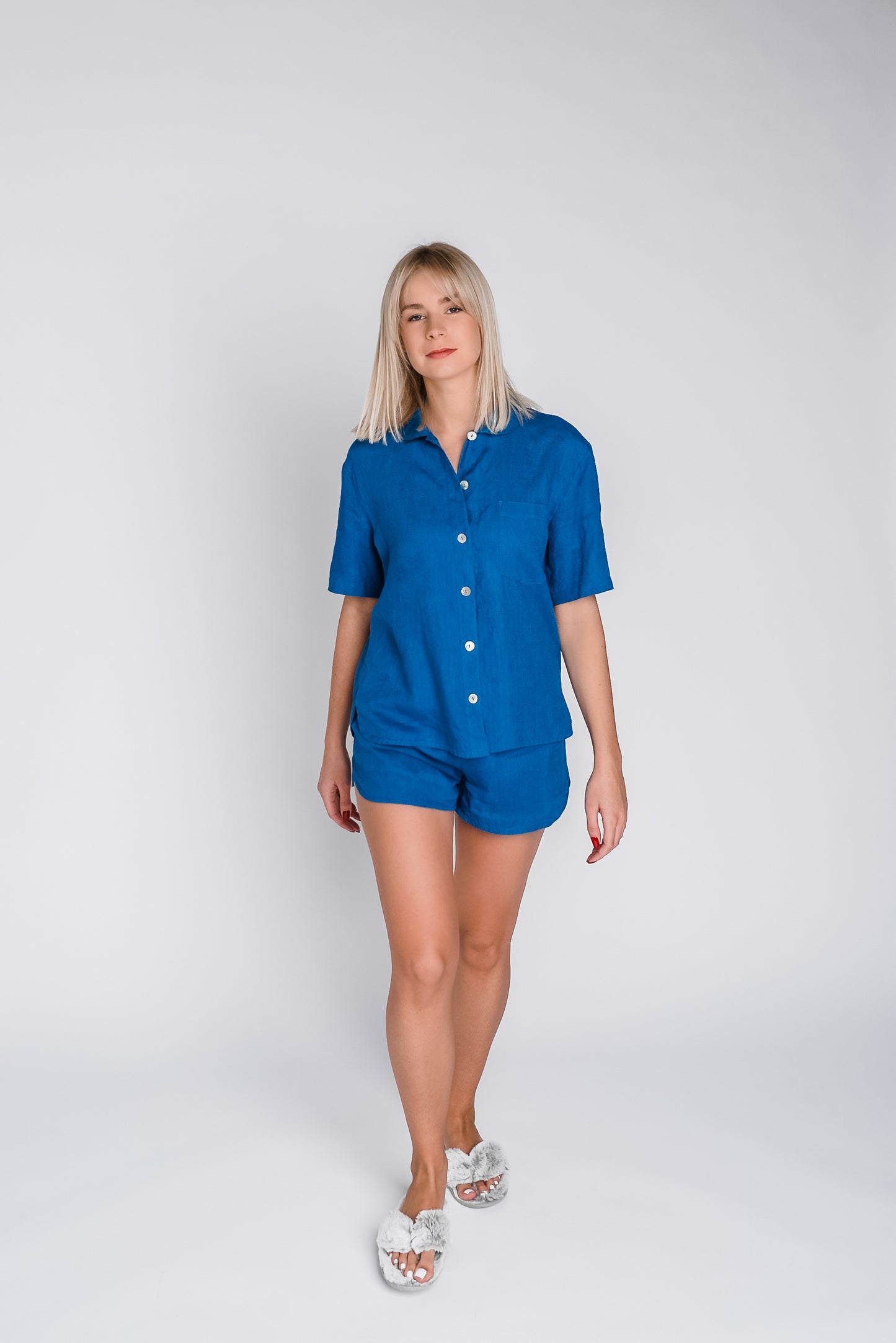 Minimalist Linen Button Shirt NINA - Casual Blue Linen Top