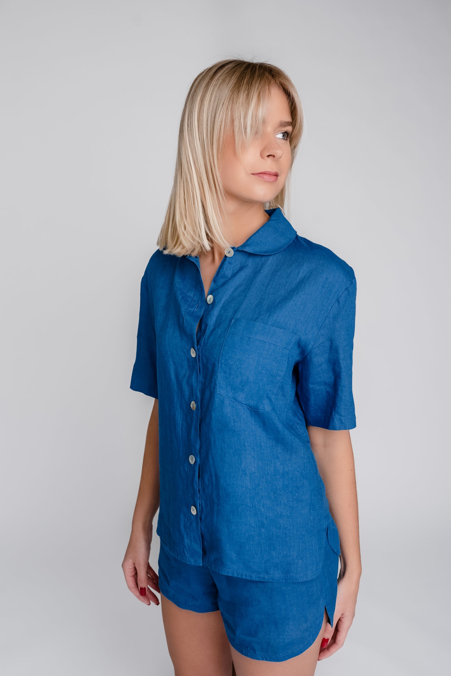 Minimalist Linen Button Shirt NINA - Casual Blue Linen Top