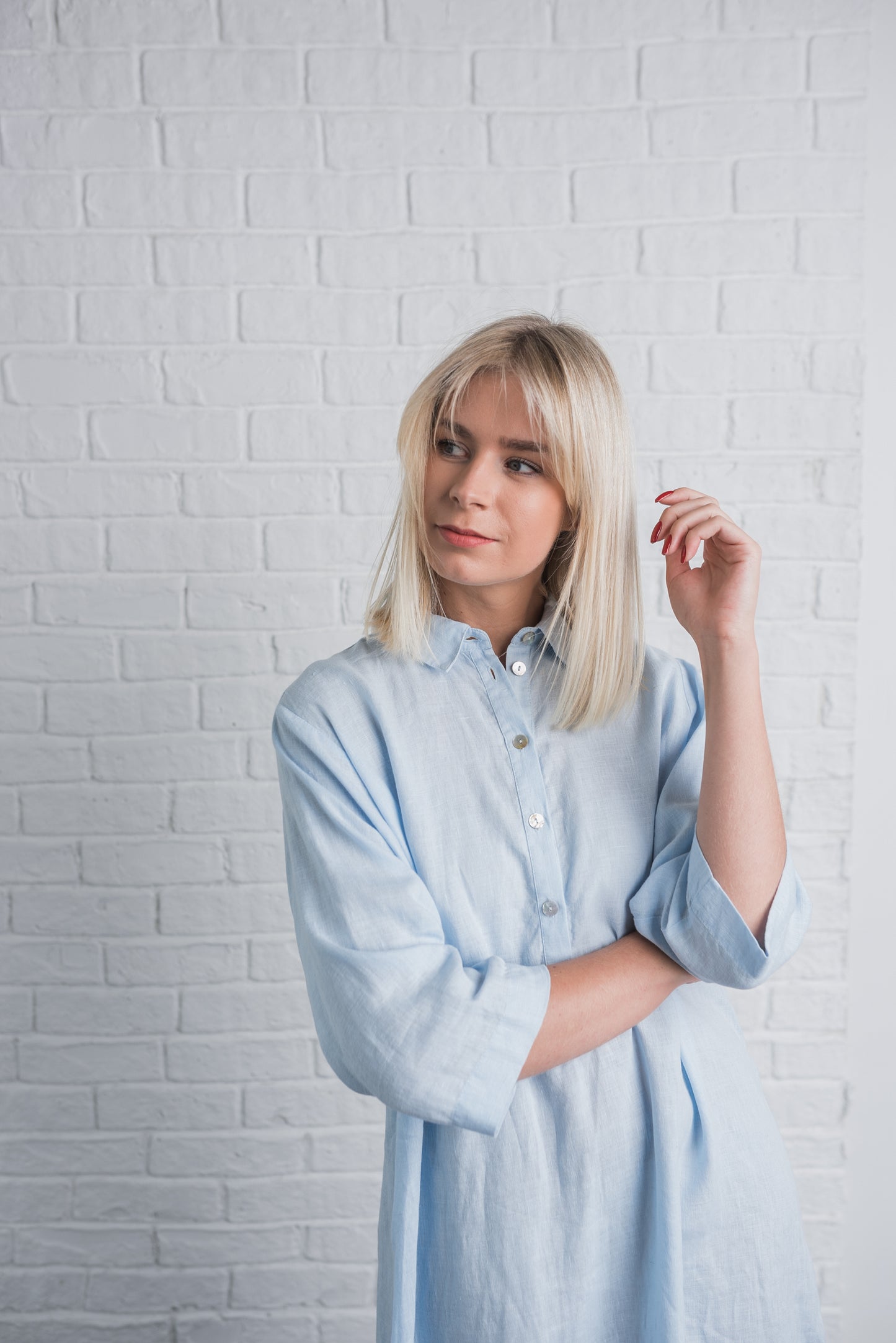 Linen Shirt Dress Lora in Moss Green