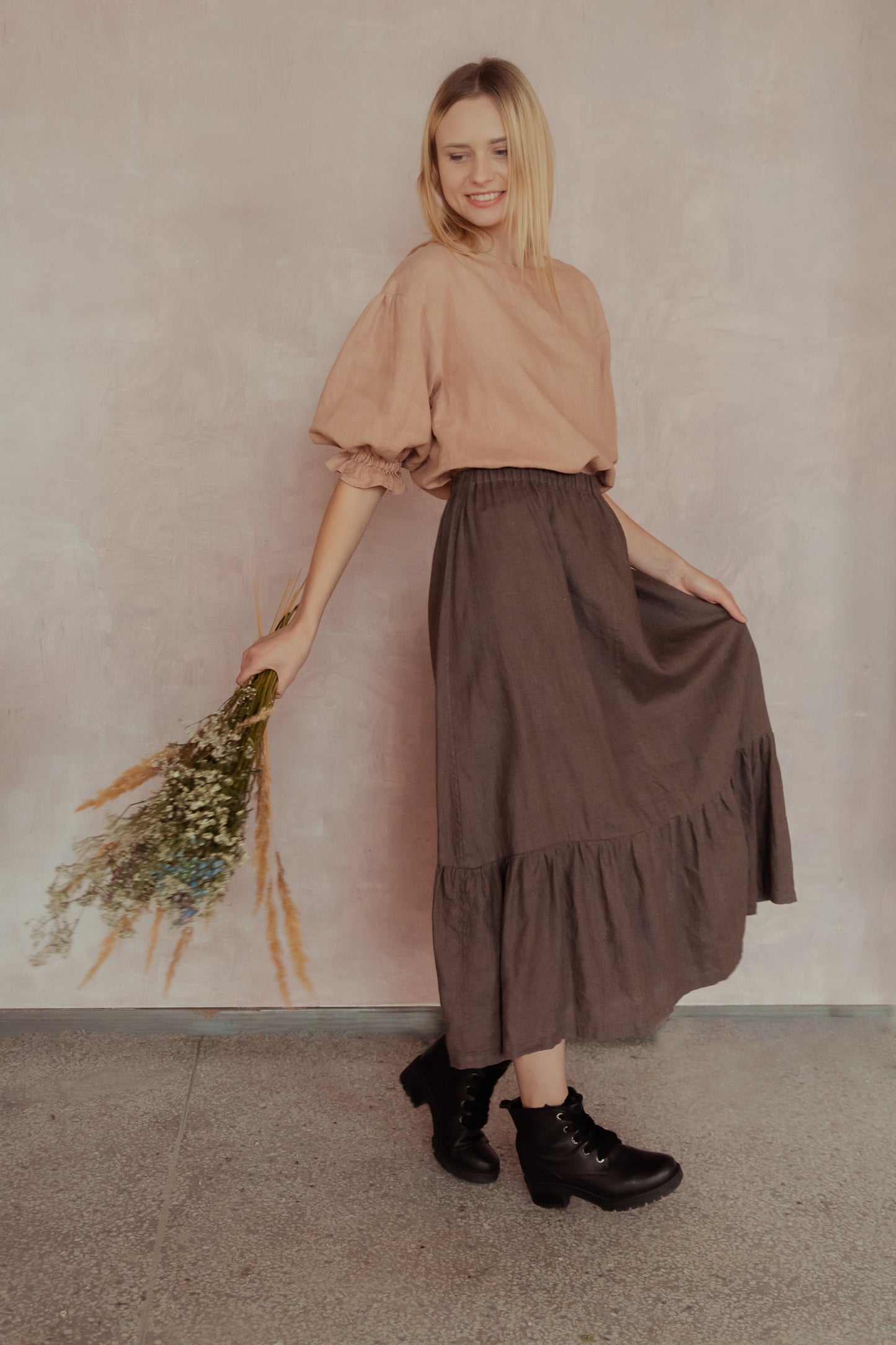 Linen Skirt PEASANT With bottom Frill
