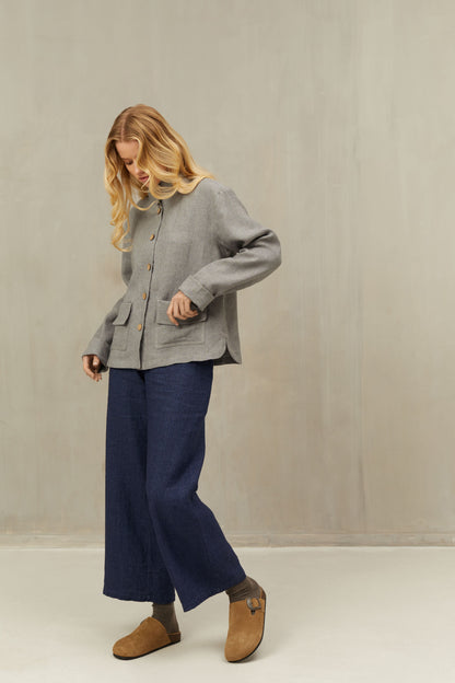 LUCA Short Jacket Shacket in Gray Linen Wool Blend