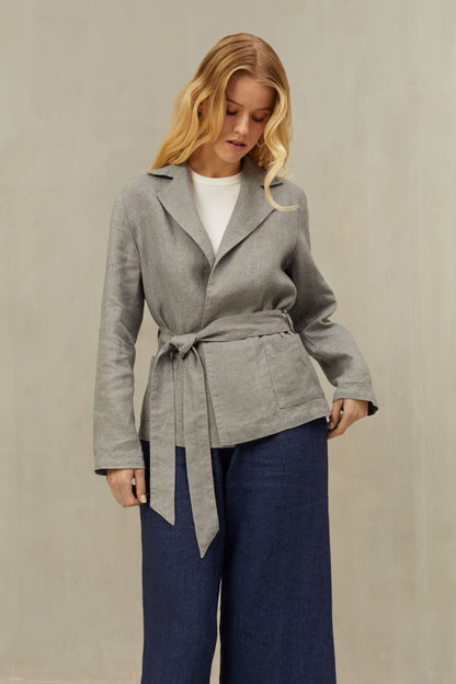 Wrap Jacket ANITA in Linen Wool Blend
