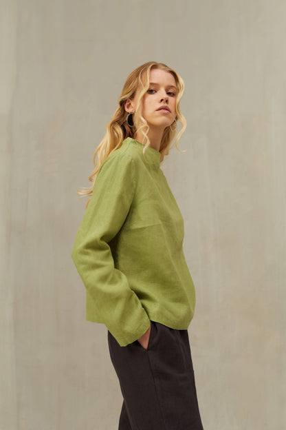 Linen Top AYA Long Sleeved and High Neck