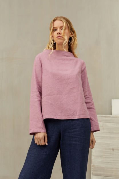 Linen Top AYA Long Sleeved and High Neck