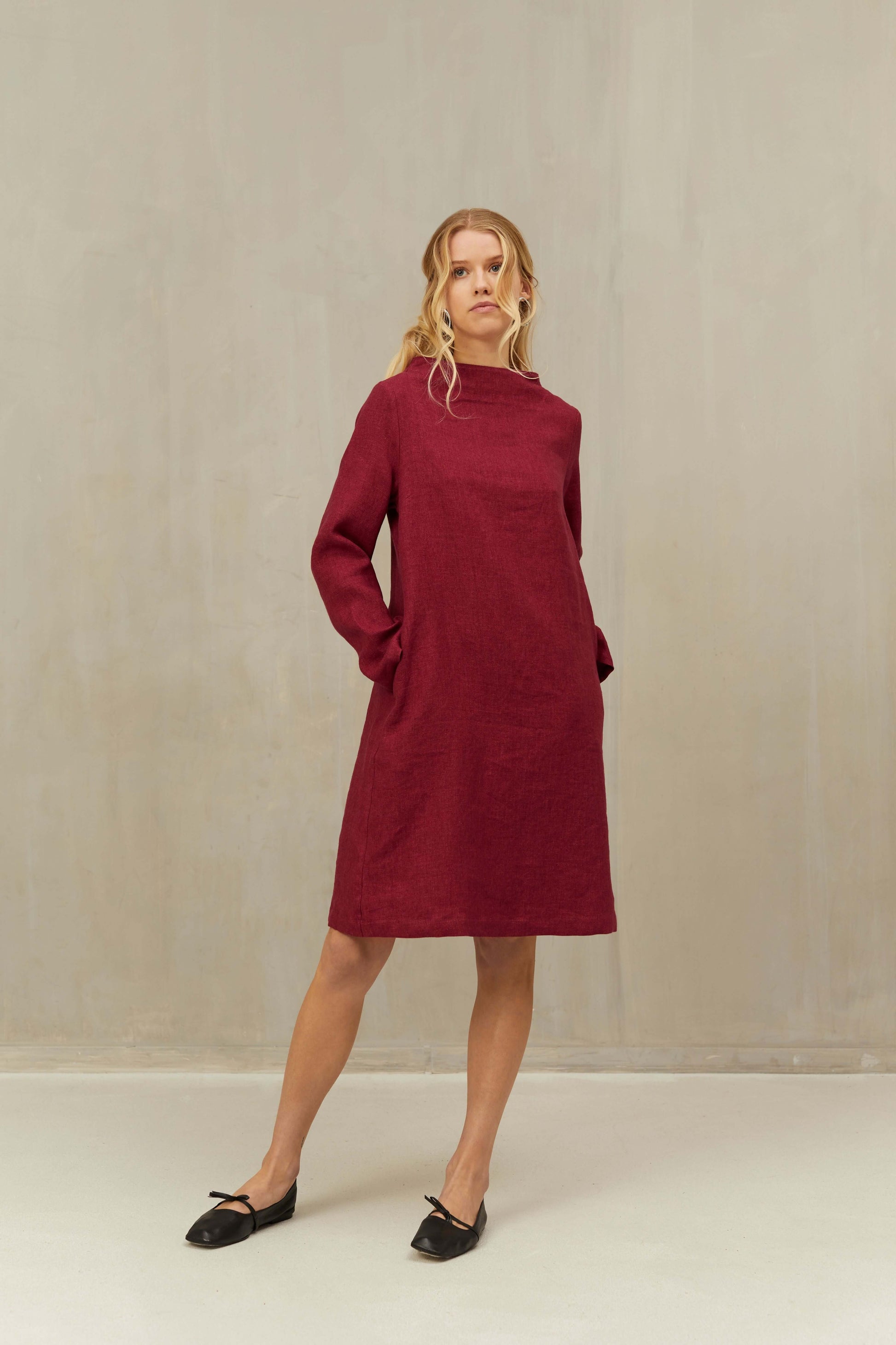 mid length long sleeve dress Black Cotton Voluminous Sleeves Midi Dress, Sweetheart Neckline