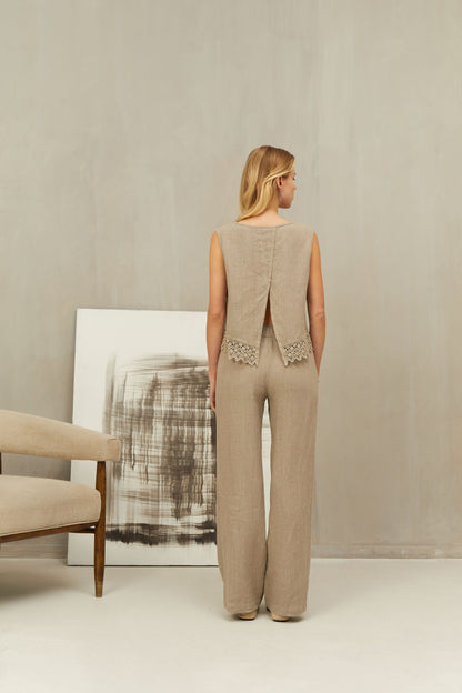 Linen Luxurious Pants Suit SERENA in Natural Flax